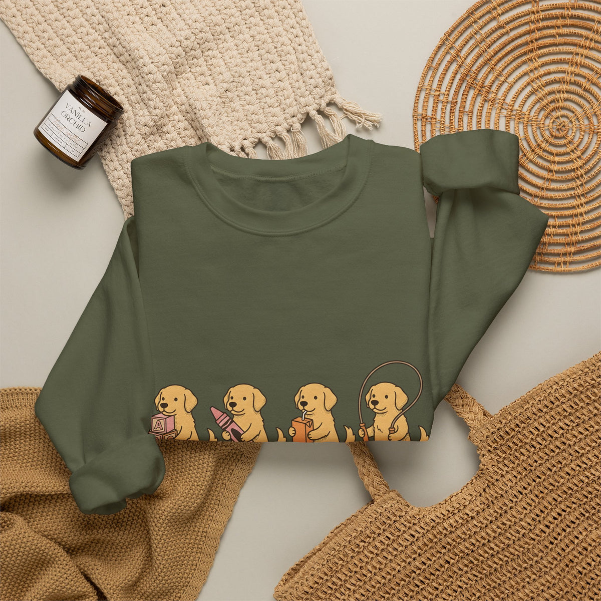 Golden Retriever Pups Sweatshirt Teachers Companion Gift Women Caricature Sweatshirt Puppy Sweatshirt Educator Enthusiast Cartoon Sweatshirt Buddy Graphic