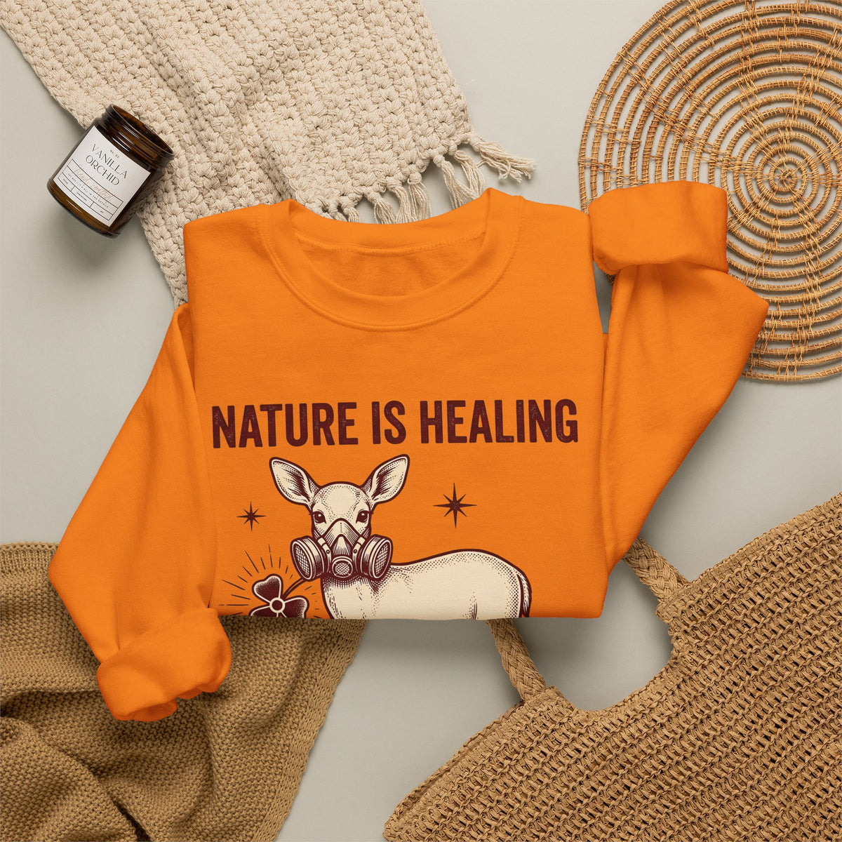 Buck Gas Mask Sweatshirt Nature Fauna Gift Women Antique Sweatshirt Gas Mask Sweatshirt Wildlife Enthusiast Vintage Sweatshirt Animal Graphic Ink Drawing Four