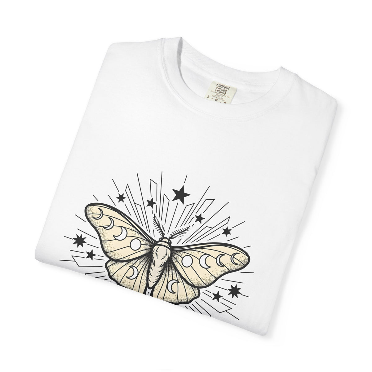 Luna Moth T-Shirt Boho Chic Zodiac Gift Women Outline T-Shirt Actias Luna T-Shirt Hippie Fan Hand Drawn T-Shirt Astrology Graphic Retro Star Shapes