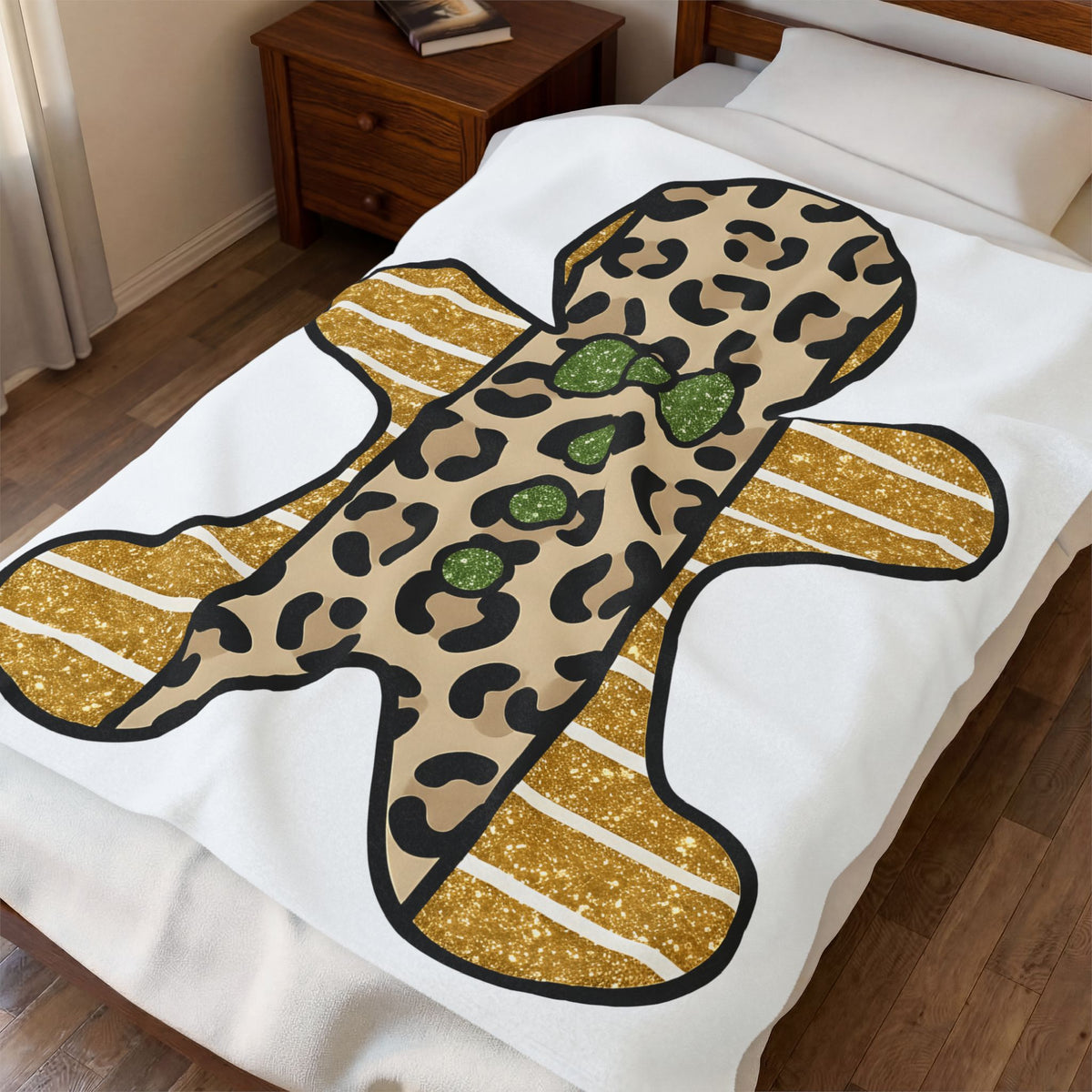 Spotted Gingerbread Animal Xmas Gift Shimmer Gingerbread Man Leopard Fan Glitter Holiday Blanket