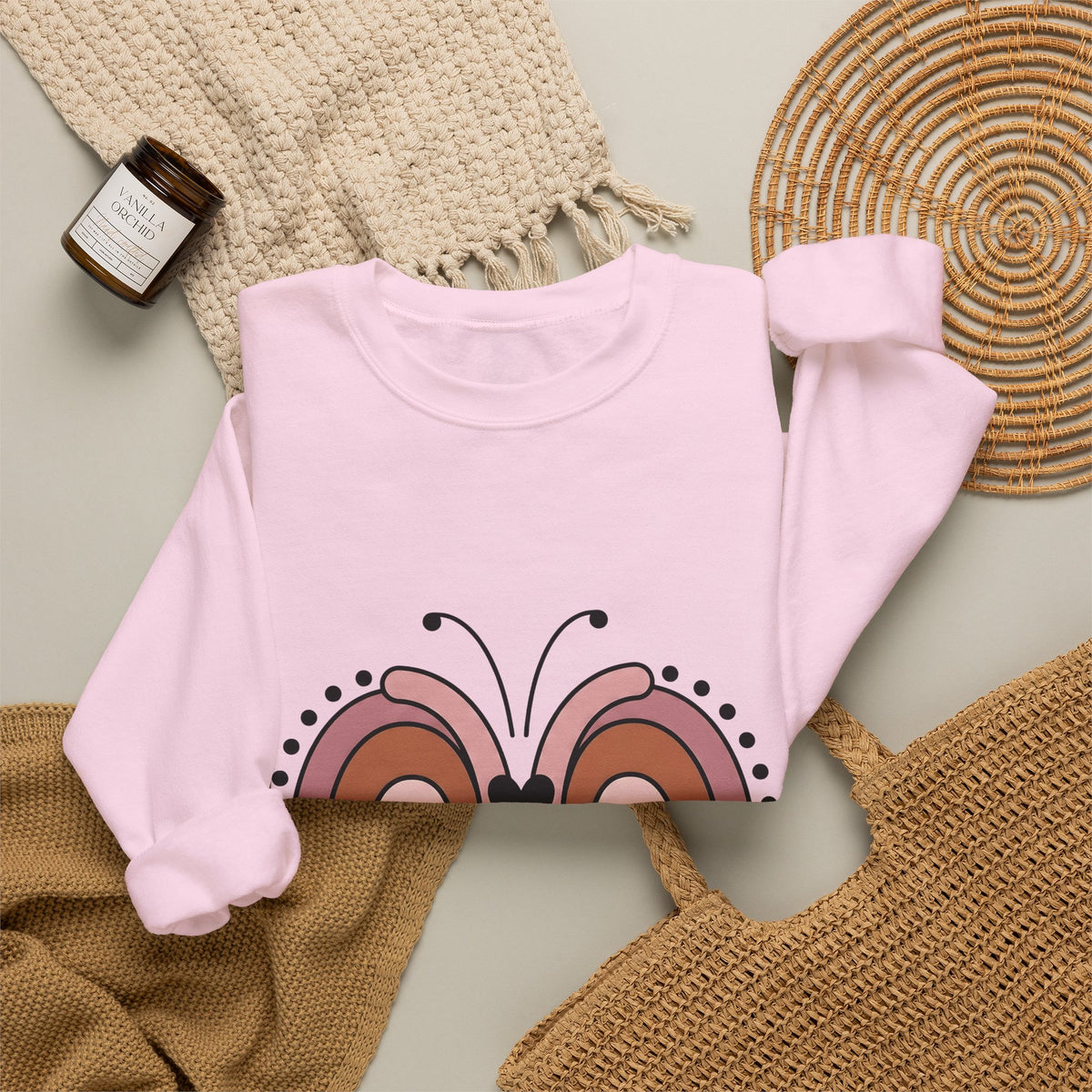 Rainbow Butterfly Sweatshirt Moms Family Gift Women Boho Sweatshirt Butterfly Sweatshirt Motherhood Enthusiast Hippie Sweatshirt Clan Graphic Minimalist Heart