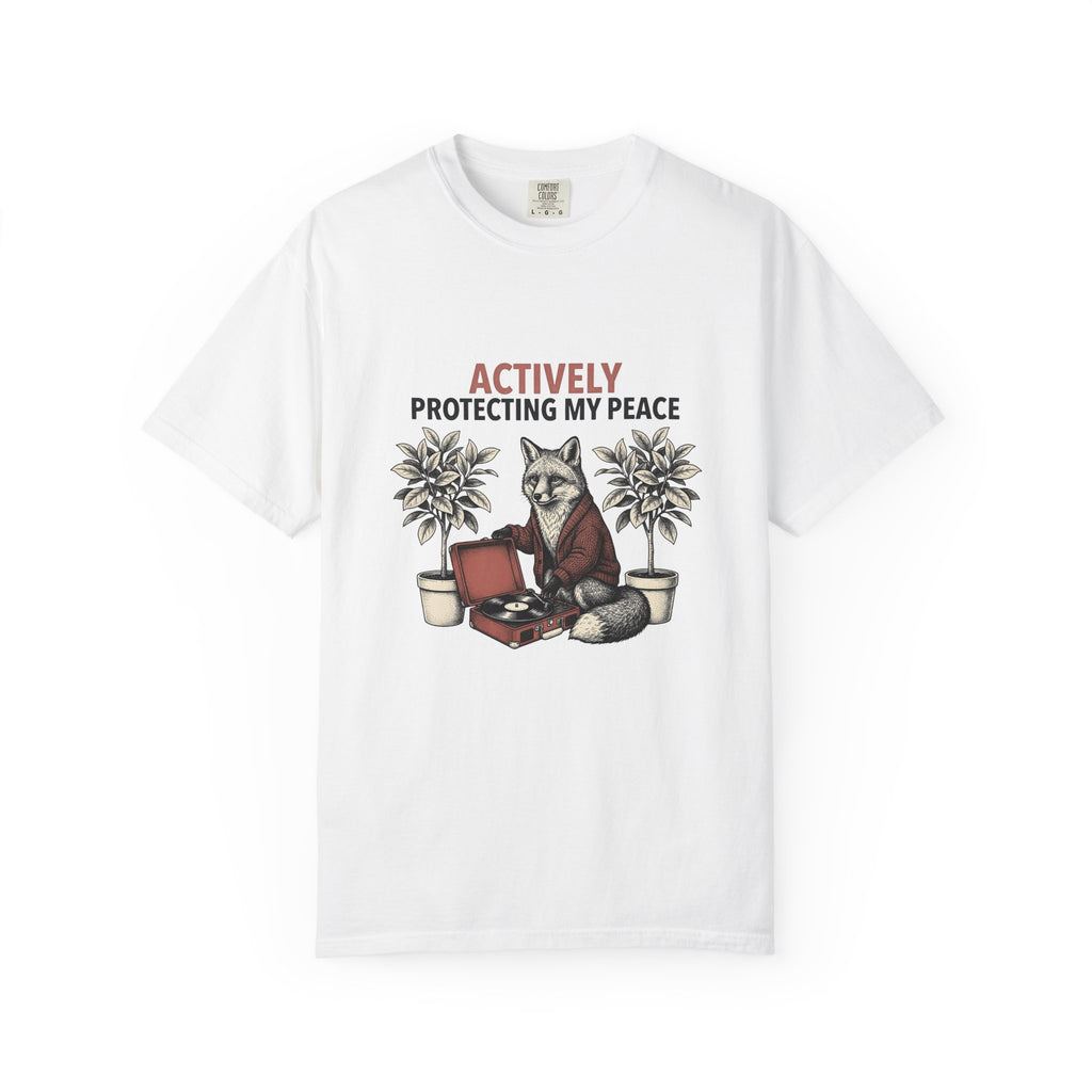 Fox Music Player T-Shirt Funny Creatures Gift Women Classic T-Shirt Mp3 Player T-Shirt Humor Fan Retro T-Shirt Animal Graphic Doodle Indoor Plants