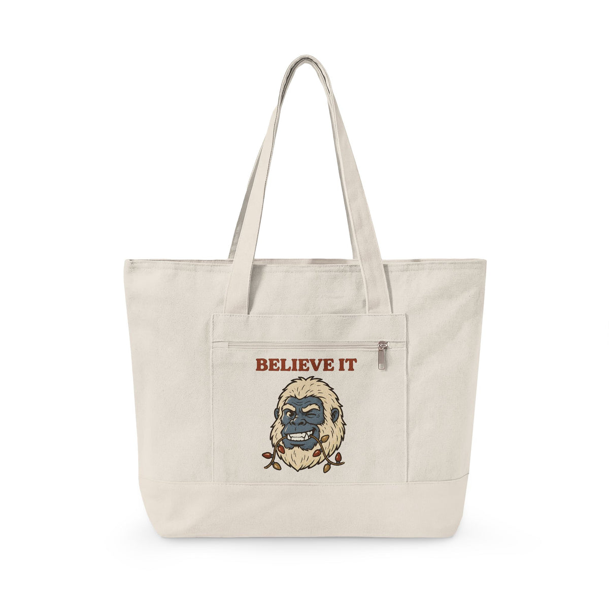 Abominable Snowman Face Tote Bag Christmas Jokes Gift Women Comic Tote Bag Yeti Tote Bag Xmas Fan Cartoon Tote Bag Pun Graphic Retro Holiday Lights