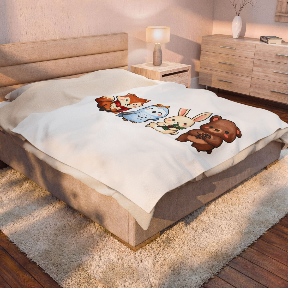 Forest Creatures Blanket Christmas Wildlife Gift Women Adorable Blanket Woodland Blanket Xmas Fan Cute Blanket Animal Graphic Comic Mistletoe
