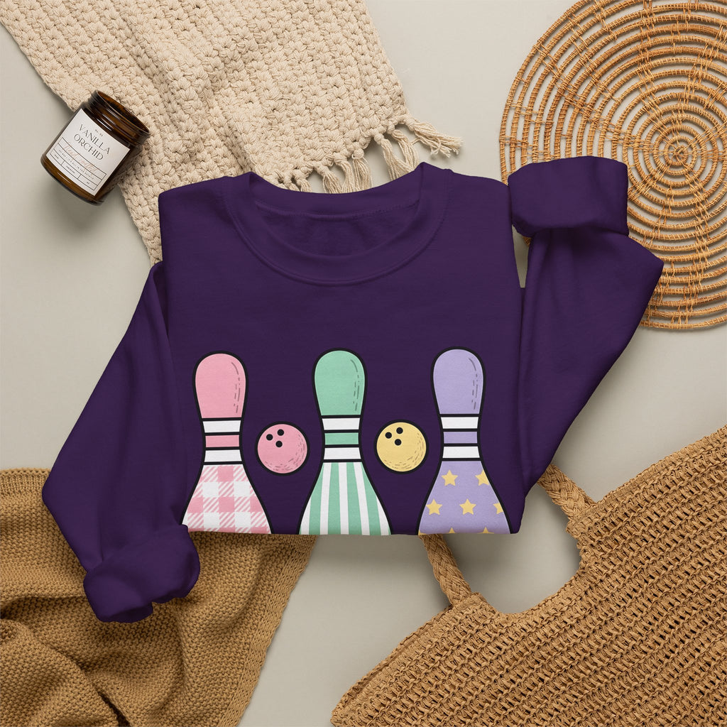 Bowling Pins Sweatshirt Bowling Activity Gift Women Line Art Sweatshirt Tenpins Sweatshirt Bowling Fan Bowling Illustrations Sweatshirt Marker Bowling Ball