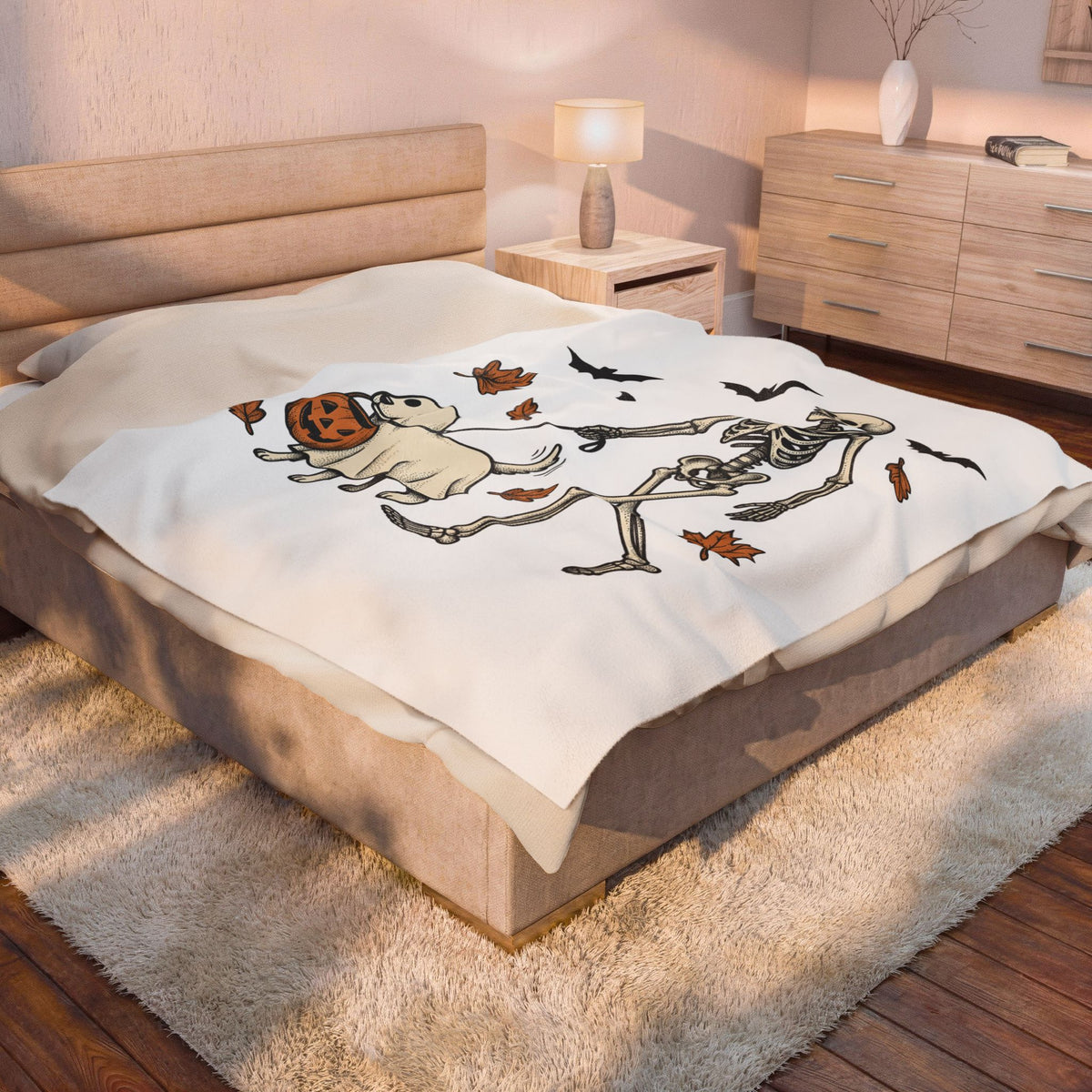 Dog Skeleton Costume Blanket Halloween Animals Gift Women Scary Blanket Dog Skeleton Blanket Horror Fan Spooky Blanket Creature Graphic Hand Drawn