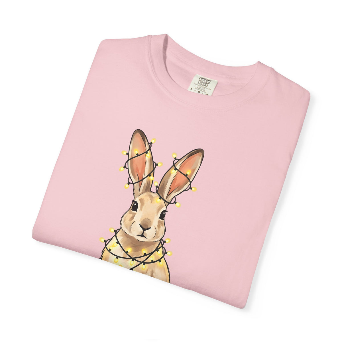 Bunny T-Shirt Animals Holiday Gift Women Cute T-Shirt Rabbit T-Shirt Pet Fan Cute T-Shirt Christmas Graphic Hand Drawn String Lights T-Shirt