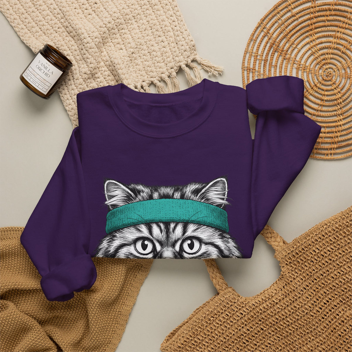 Striped Cat Sweatshirt Cat Pet Supplies Gift Women Doodle Sweatshirt Tabby Cat Sweatshirt Cat Fan Feline Sweatshirt Pet Accessories Graphic Minimalist Headwrap