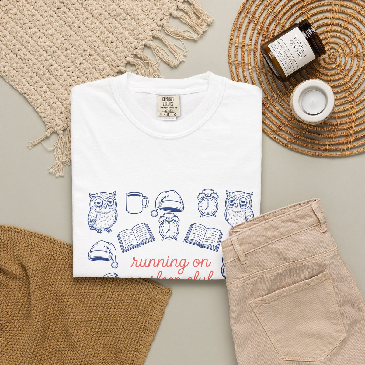 Sleepy Owl T-Shirt Mom Book Gift Women Hand Drawn T-Shirt Owl T-Shirt Mother Fan Owl T-Shirt Bibliophile Graphic Doodle Coffee T-Shirt T-Shirt