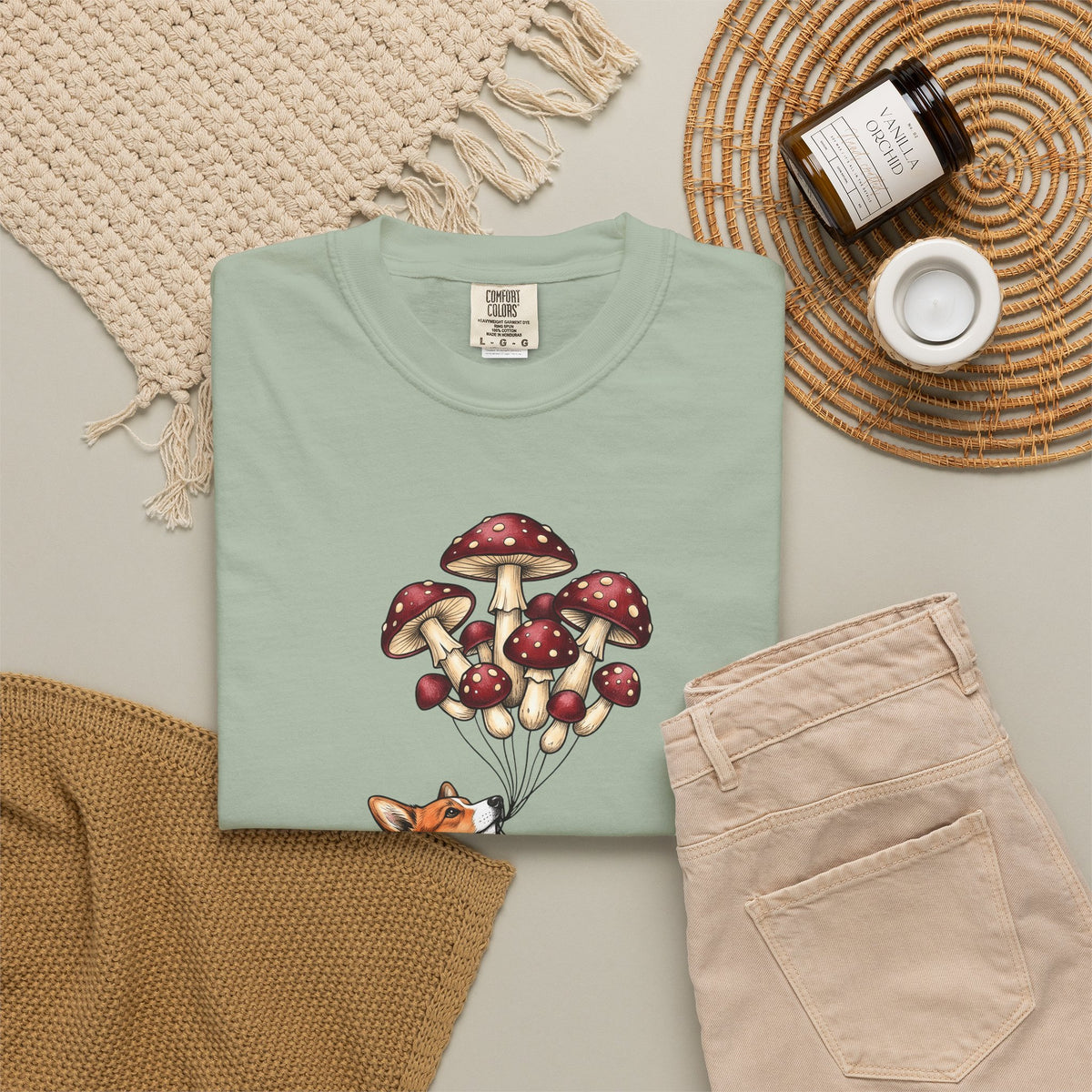 Corgi Puppy T-Shirt Dog Outdoors Gift Women Floral T-Shirt Puppy T-Shirt Dog Fan Canine Graphic Outdoorsy Design Antique Toadstool T-Shirt