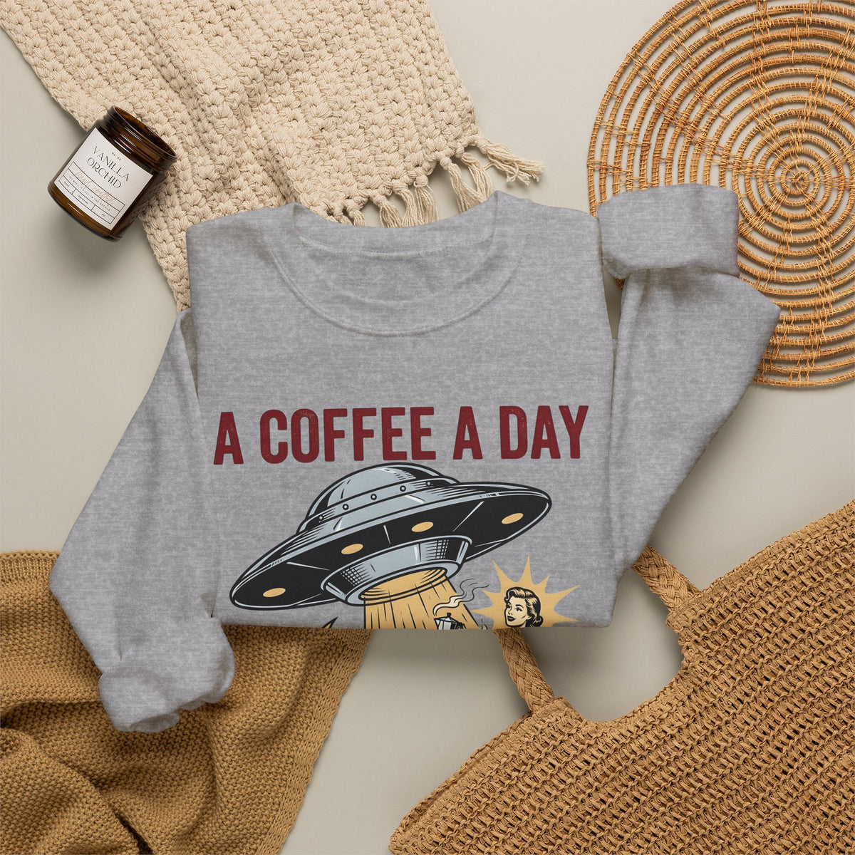 Ufo Coffee Woman Sweatshirt Coffee Alien Gift Women Retro Sweatshirt Alien Sweatshirt Coffee Fan Retro Sweatshirt Extraterrestrial Graphic Vintage Spaceship