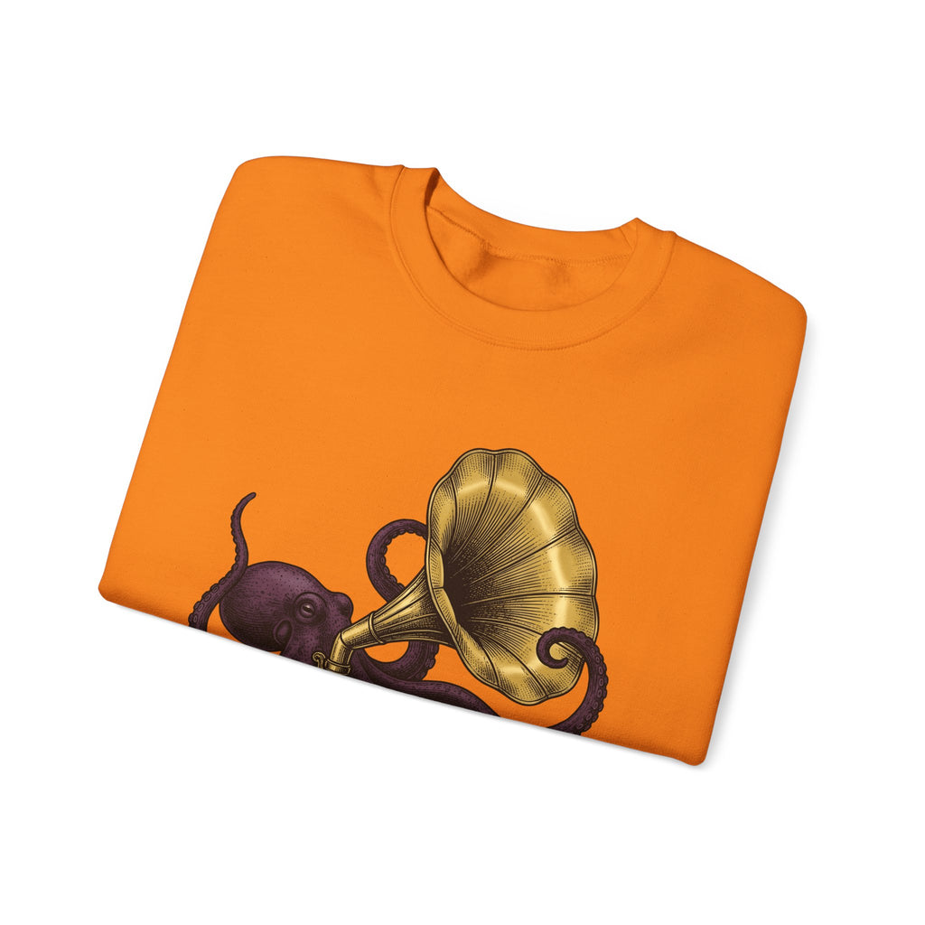 Octopus Phonograph Sweatshirt Animal Sound Gift Women Classic Sweatshirt Gramophone Sweatshirt Pet Fan Retro Sweatshirt Audio Graphic Doodle Music Player
