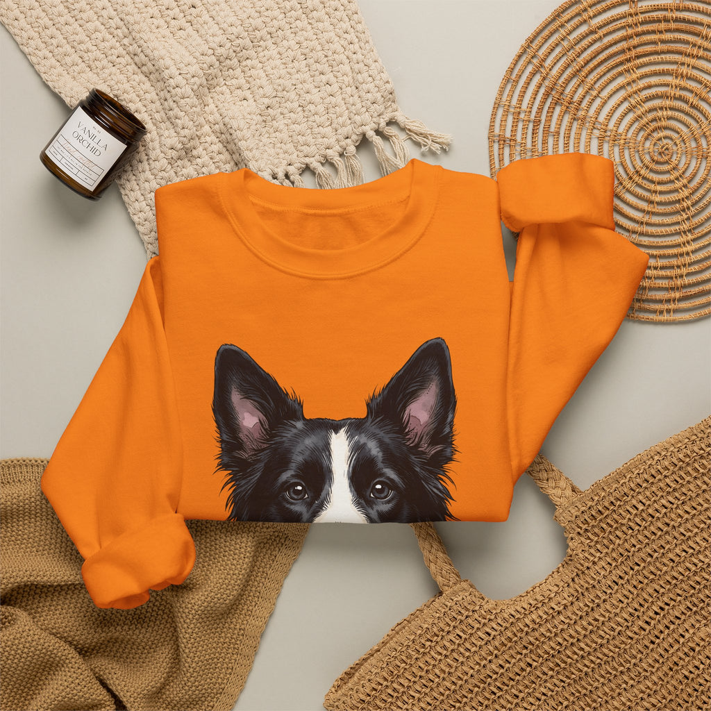 Border Collie Puppy Sweatshirt Dog Pets Gift Women Line Art Sweatshirt Puppy Sweatshirt Dog Fan Collie Sweatshirt Animal Graphic Hand Drawn Woven Collar Sweatshirt