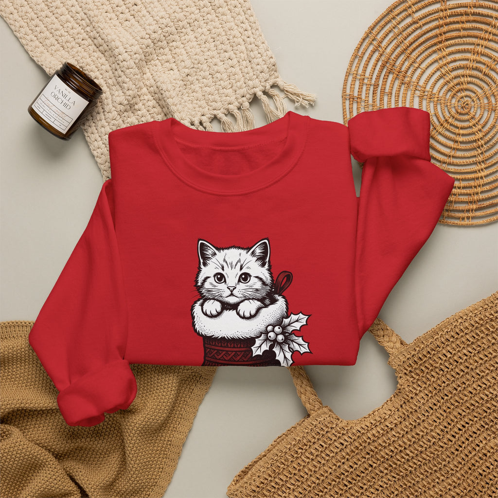 Kitten Stocking Sweatshirt Cat Christmas Gift Women Vintage Sweatshirt Christmas Stocking Sweatshirt Cat Fan Retro Sweatshirt Winter Graphic