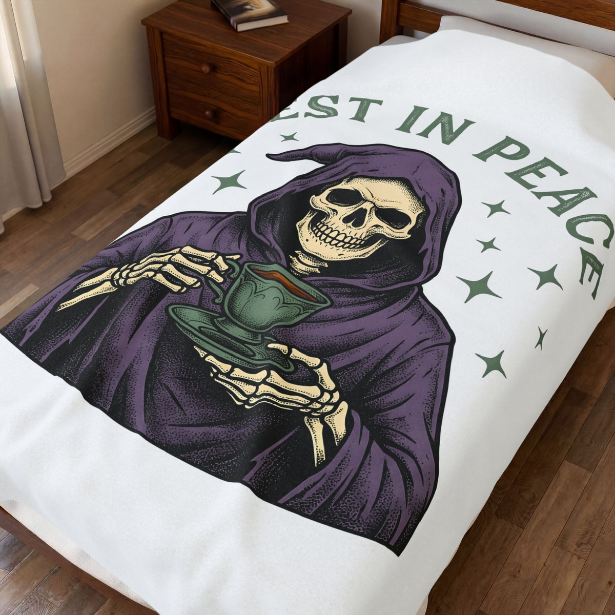 Grim Reaper Blanket Halloween Gothic Gift Women Vintage Blanket Death Blanket Horror Fan Dark Blanket Gothic Graphic Hand Drawn Teacup Blanket