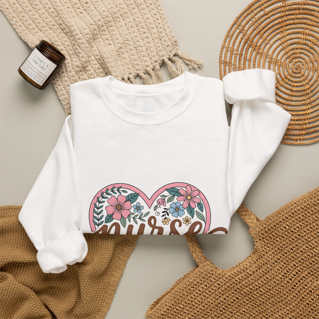 Flower Heart Sweatshirt Nurse Thanks Gift Women Cartoon Sweatshirt Floral Sweatshirt Healthcare Enthusiast Comic Sweatshirt Appreciation Graphic Retro Petals
