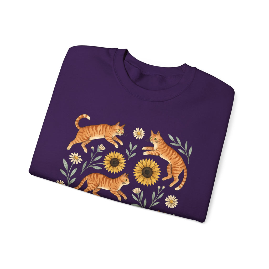 Ginger Cats Sweatshirt Cat Flower Gift Women Cartoon Sweatshirt Orange Cat Sweatshirt Cat Fan Feline Graphic Illustration Comic Sweatshirt Sketch Sunflower