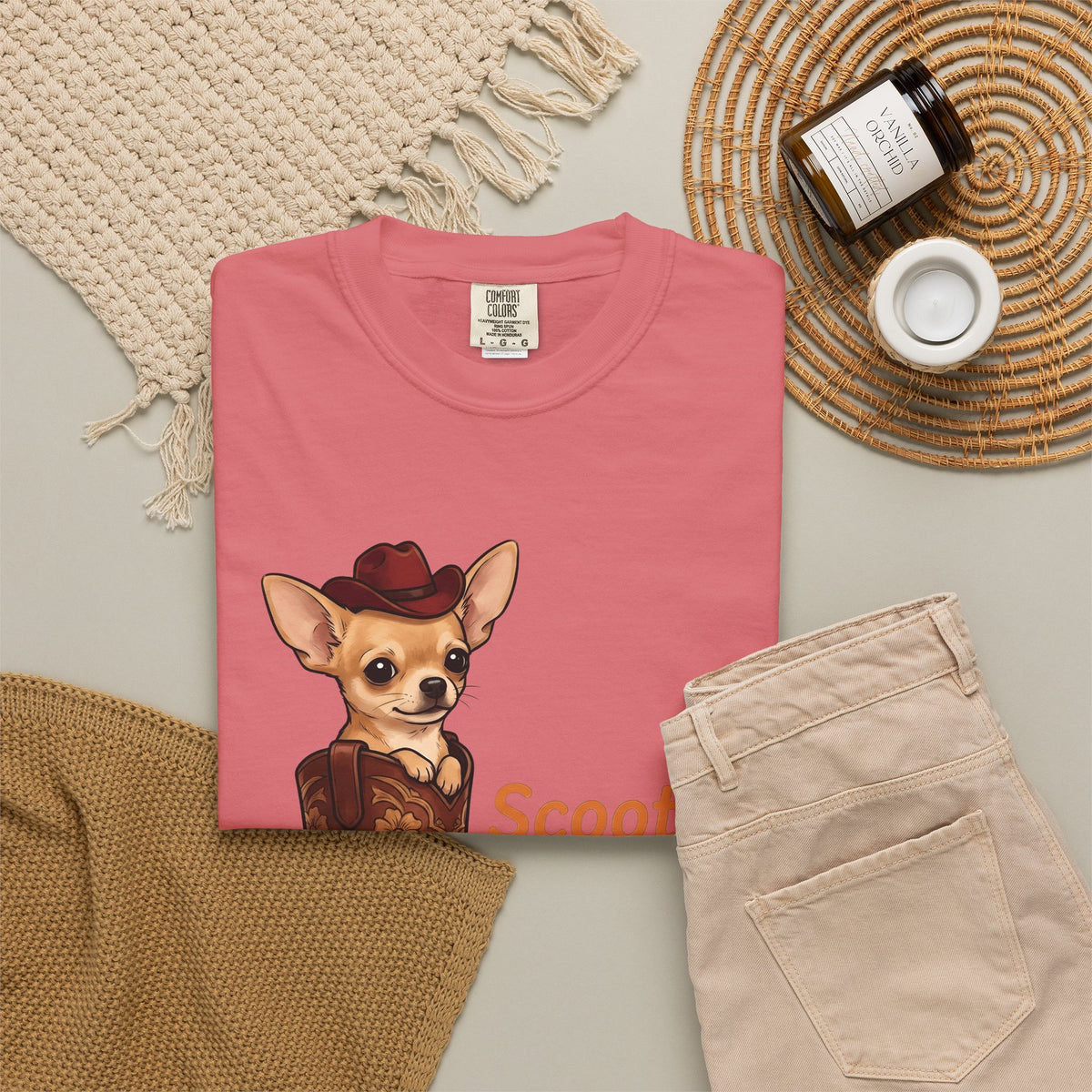 Chihuahua Cowboy T-Shirt Dog Country Gift Women Hand Drawn T-Shirt Puppy T-Shirt Dog Fan Illustrated T-Shirt Country Graphic Rustic Cowboy Boot