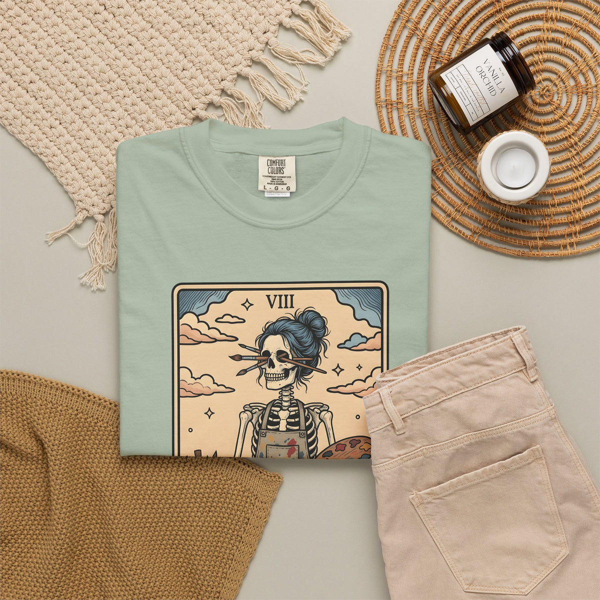 Skeleton Artist T-Shirt Artist Gothic Gift Women Tarot Card T-Shirt Skeleton T-Shirt Art Enthusiast Occult Graphic T-Shirt Vintage Sunflower T-Shirt
