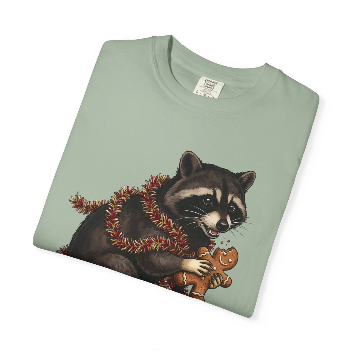Raccoon Graphic T-Shirt Christmas Animal Gift Women Cute T-Shirt Trash Panda T-Shirt Xmas Fan Wildlife Graphic Illustration Hand Drawn Gingerbread