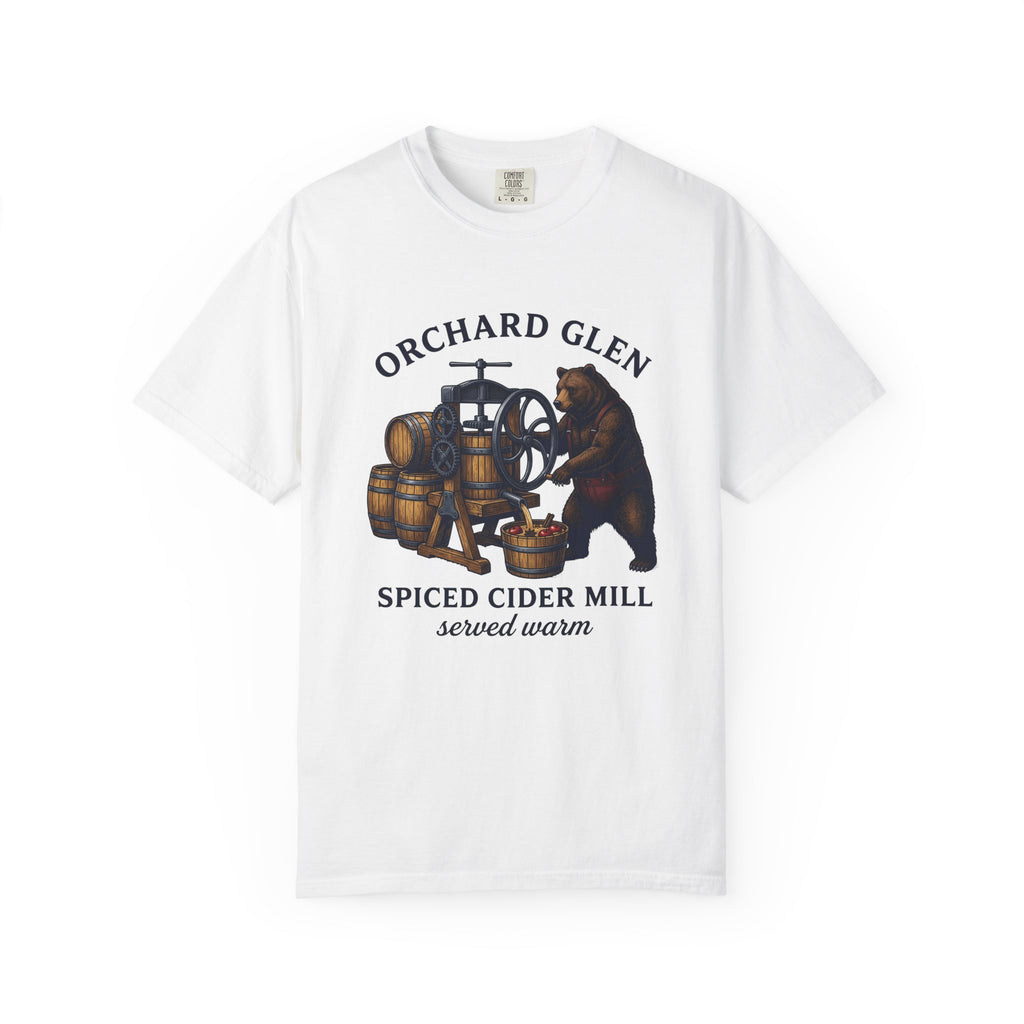 Bear Cider Machine T-Shirt Christmas Leaves Gift Women Old Fashioned T-Shirt Cider Press T-Shirt Xmas Fan Vintage T-Shirt Foliage Graphic Ink