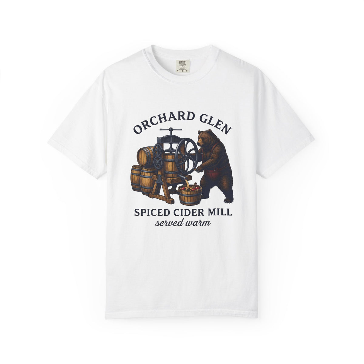 Bear Cider Machine T-Shirt Christmas Leaves Gift Women Old Fashioned T-Shirt Cider Press T-Shirt Xmas Fan Vintage T-Shirt Foliage Graphic Ink