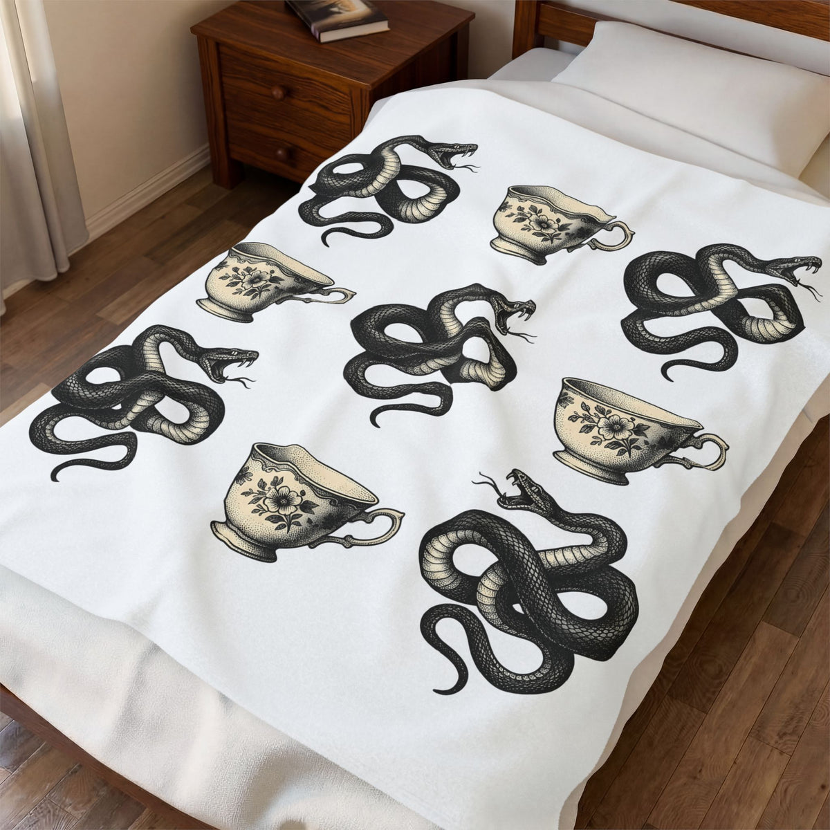 Serpent Tea Cup Blanket Boho Chic Magic Gift Women Retro Blanket Tea Cup Blanket Hippie Fan Vintage Blanket Mystical Graphic Dark Flower Blanket Blanket