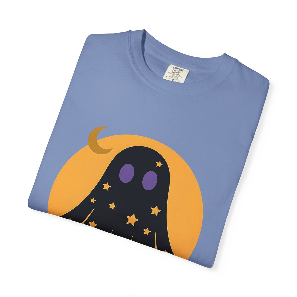Ghost Halloween Spooky Gift Cute Specter Horror Fan Ghostly Macabre Minimalist Crescent T-Shirt