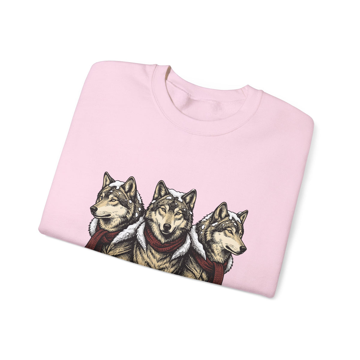 Wolf Trio Sweatshirt Christmas Animal Gift Women Hand Drawn Sweatshirt Pack Sweatshirt Xmas Fan Illustrated Sweatshirt Creature Graphic Vintage Scarf Sweatshirt
