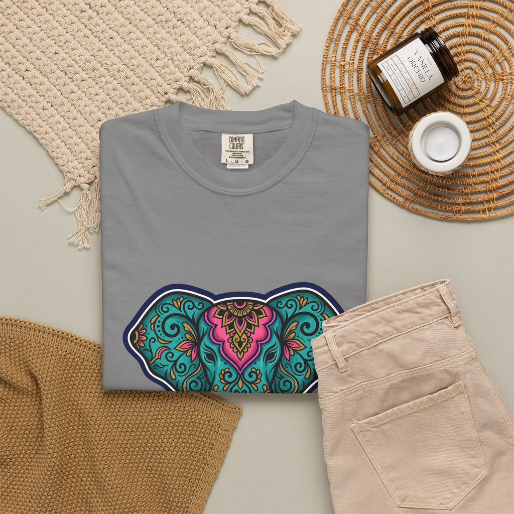 Elephant Head T-Shirt Boho Animal Gift Women Boho T-Shirt Pachyderm T-Shirt Hippie Fan Boho Chic T-Shirt Wildlife Graphic Mandala Floral Pattern