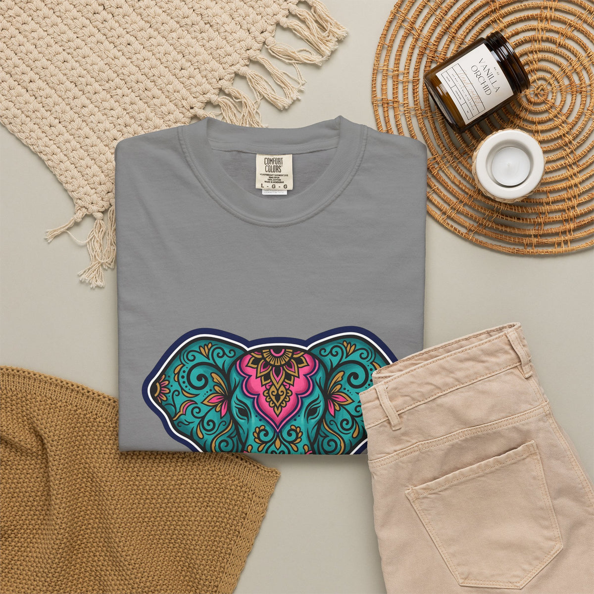 Elephant Head T-Shirt Boho Animal Gift Women Boho T-Shirt Pachyderm T-Shirt Hippie Fan Boho Chic T-Shirt Wildlife Graphic Mandala Floral Pattern