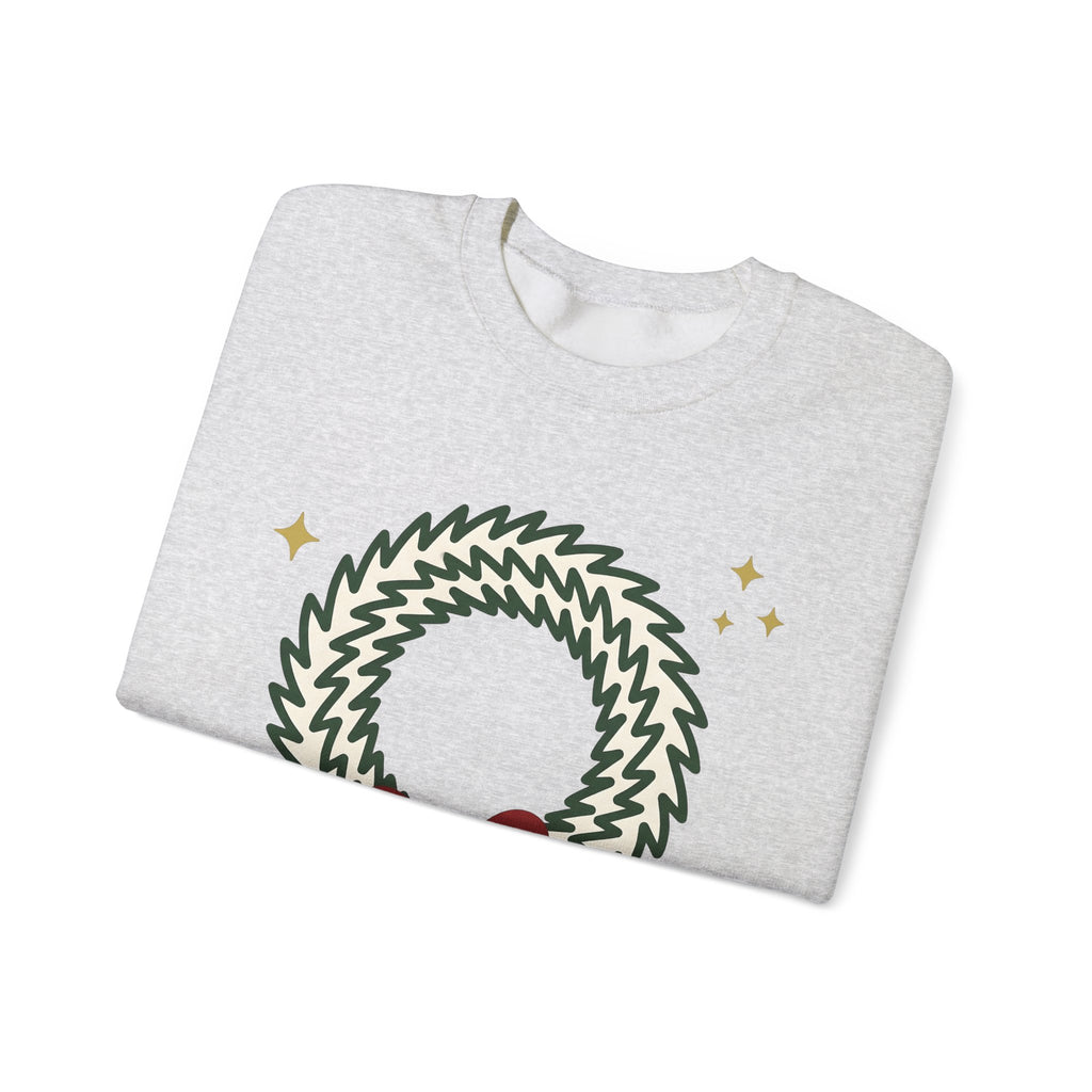 Holiday Wreath Sweatshirt Christmas Seasonal Gift Women Simple Sweatshirt Wreath Sweatshirt Xmas Fan Minimalist Sweatshirt Seasonal Graphic Sketch Red Ribbon