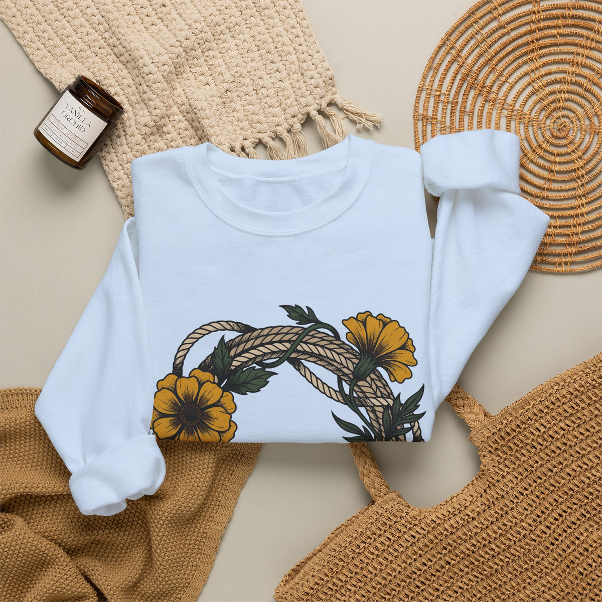 Cord Blossom Circle Sweatshirt Cowgirl Rustic Gift Women Sketch Sweatshirt Flower Circle Sweatshirt Cowgirl Fan Doodle Sweatshirt Country Graphic Hand Drawn