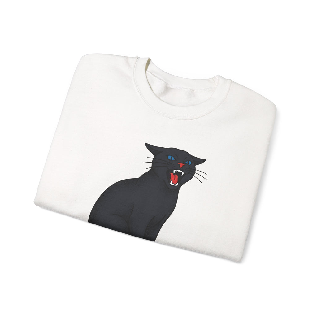 Black Cat Sweatshirt Cat Humor Gift Women Bold Graphic Sweatshirt Cat Sweatshirt Cat Fan Graphic Sweatshirt Funny Graphic Retro Fangs Sweatshirt