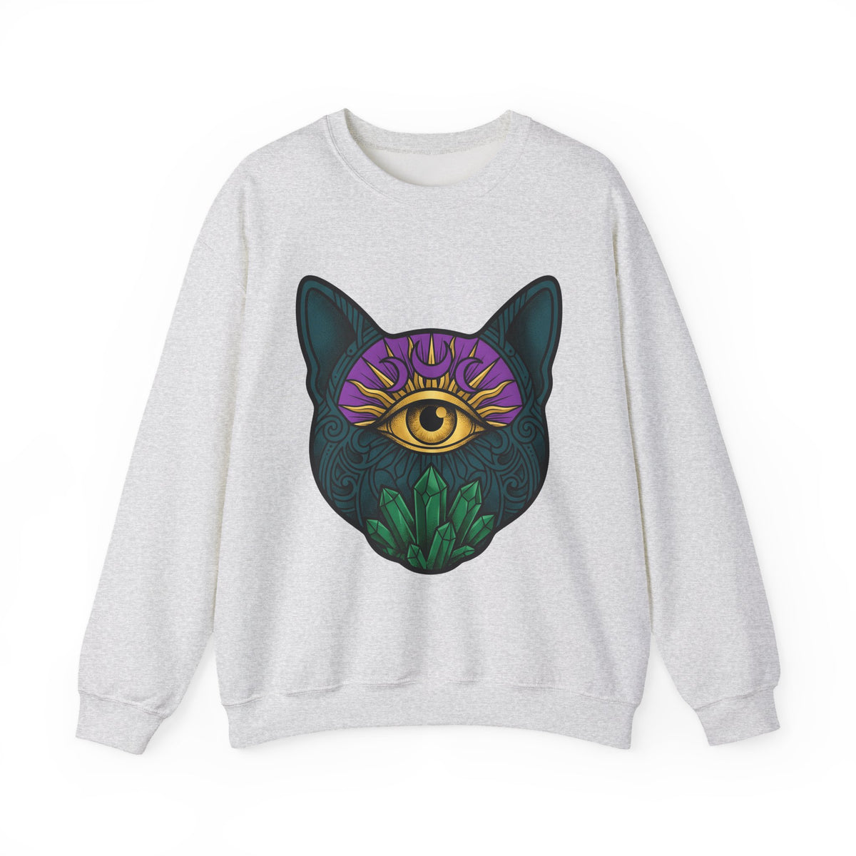 Cat Head Sweatshirt Cat Occult Gift Women Surreal Sweatshirt Kitty Sweatshirt Feline Fan Abstract Sweatshirt Mystical Graphic Tribal Jewels Sweatshirt