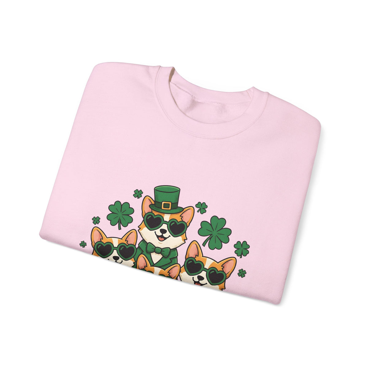 Corgi Puppies Sweatshirt St Patrick's Day Pet Owner Gift Women Comic Sweatshirt Puppy Sweatshirt Shamrock Fan Cartoon Sweatshirt Dog Mom Graphic Chibi Clover