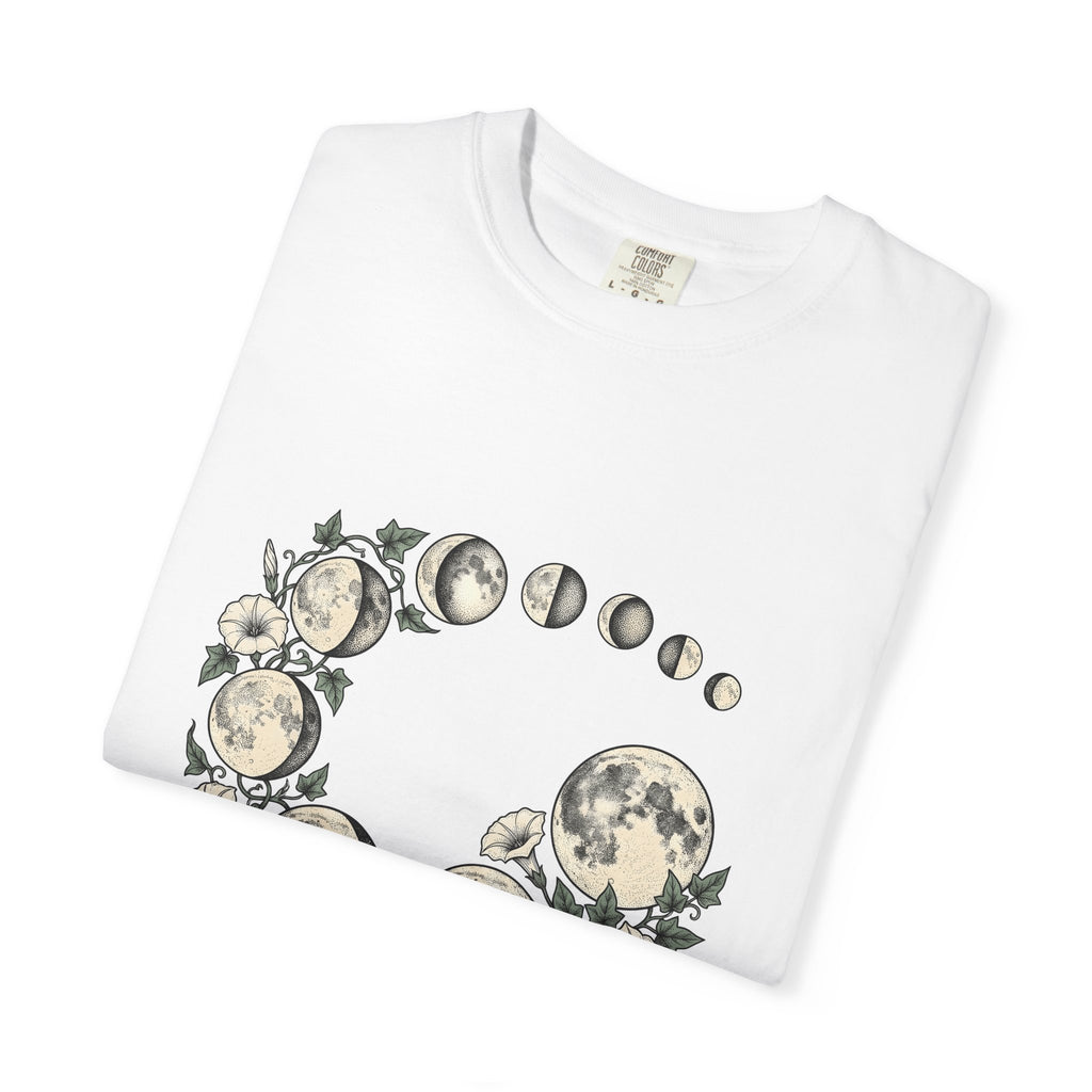 Moon Phases T-Shirt Boho Chic Celestial Gift Women Botanical T-Shirt Lunar Cycle T-Shirt Hippie Fan Floral T-Shirt Astrology Graphic Vintage