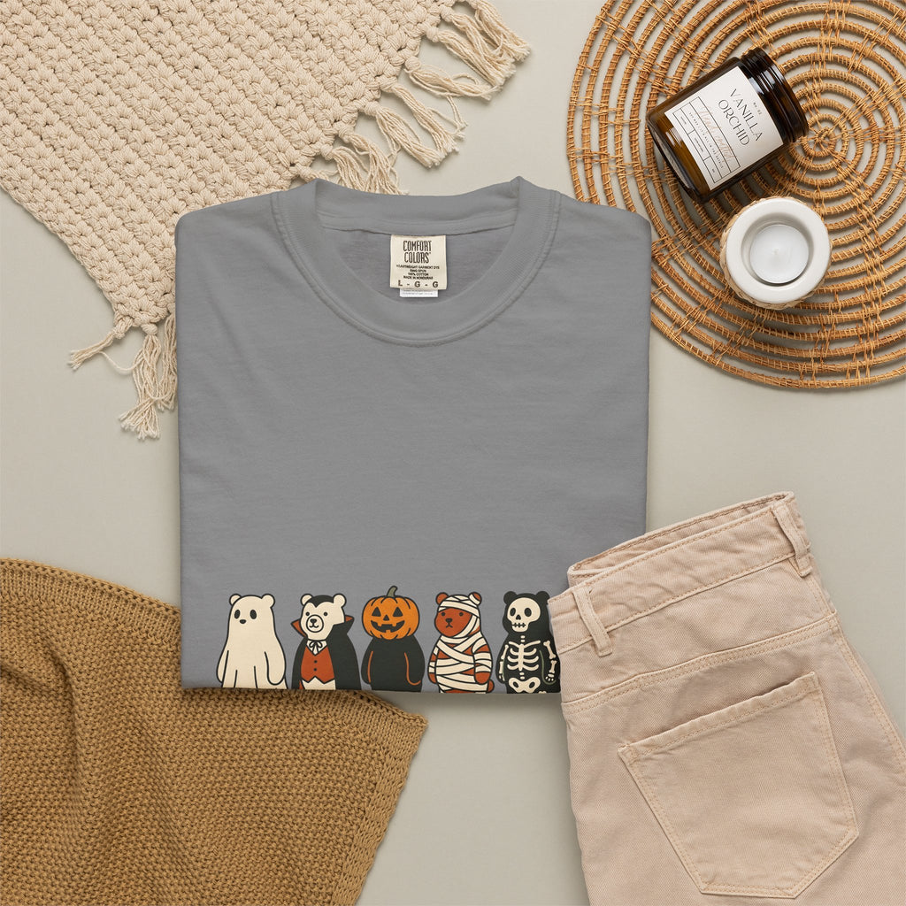 Bear Outfit T-Shirt Halloween Wildlife Gift Women Comic T-Shirt Teddy T-Shirt Halloween Fan Cartoon T-Shirt Animal Graphic Chibi Jack-O-Lantern