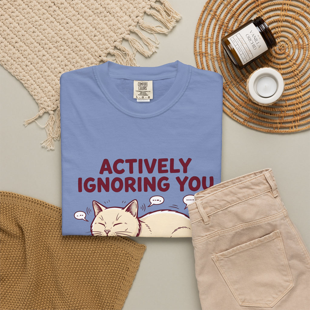 Grinning Cat T-Shirt Cat Comedy Gift Women Shabby Chic T-Shirt Kitty T-Shirt Cat Fan Distressed T-Shirt Humor Graphic Doodle Text Bubbles T-Shirt