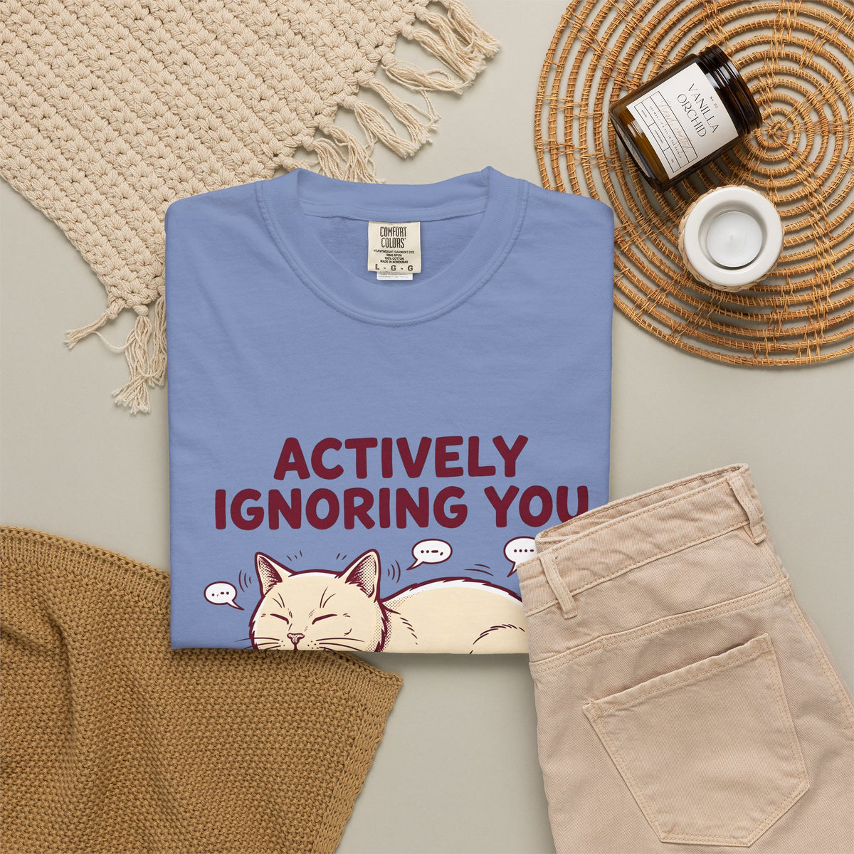 Grinning Cat T-Shirt Cat Comedy Gift Women Shabby Chic T-Shirt Kitty T-Shirt Cat Fan Distressed T-Shirt Humor Graphic Doodle Text Bubbles T-Shirt