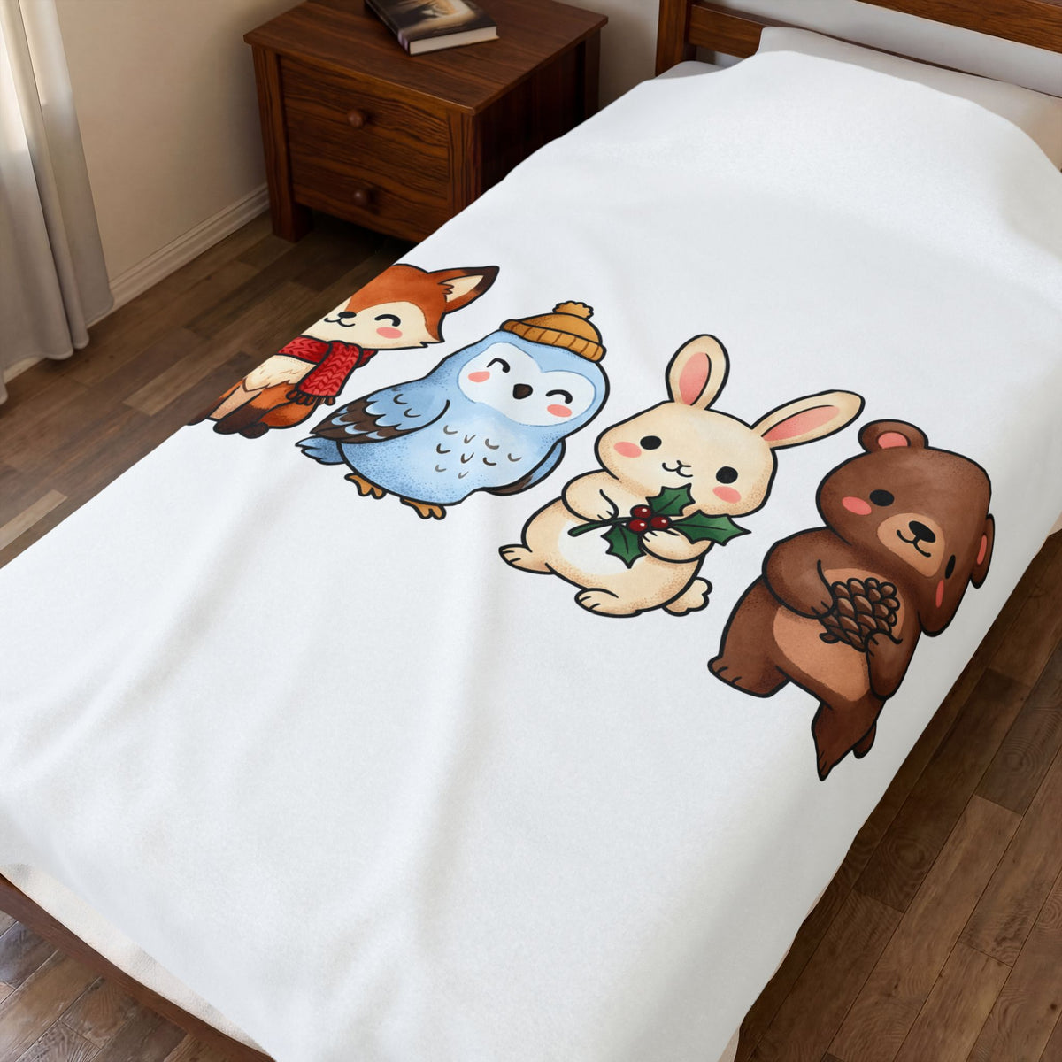 Forest Creatures Blanket Christmas Wildlife Gift Women Adorable Blanket Woodland Blanket Xmas Fan Cute Blanket Animal Graphic Comic Mistletoe