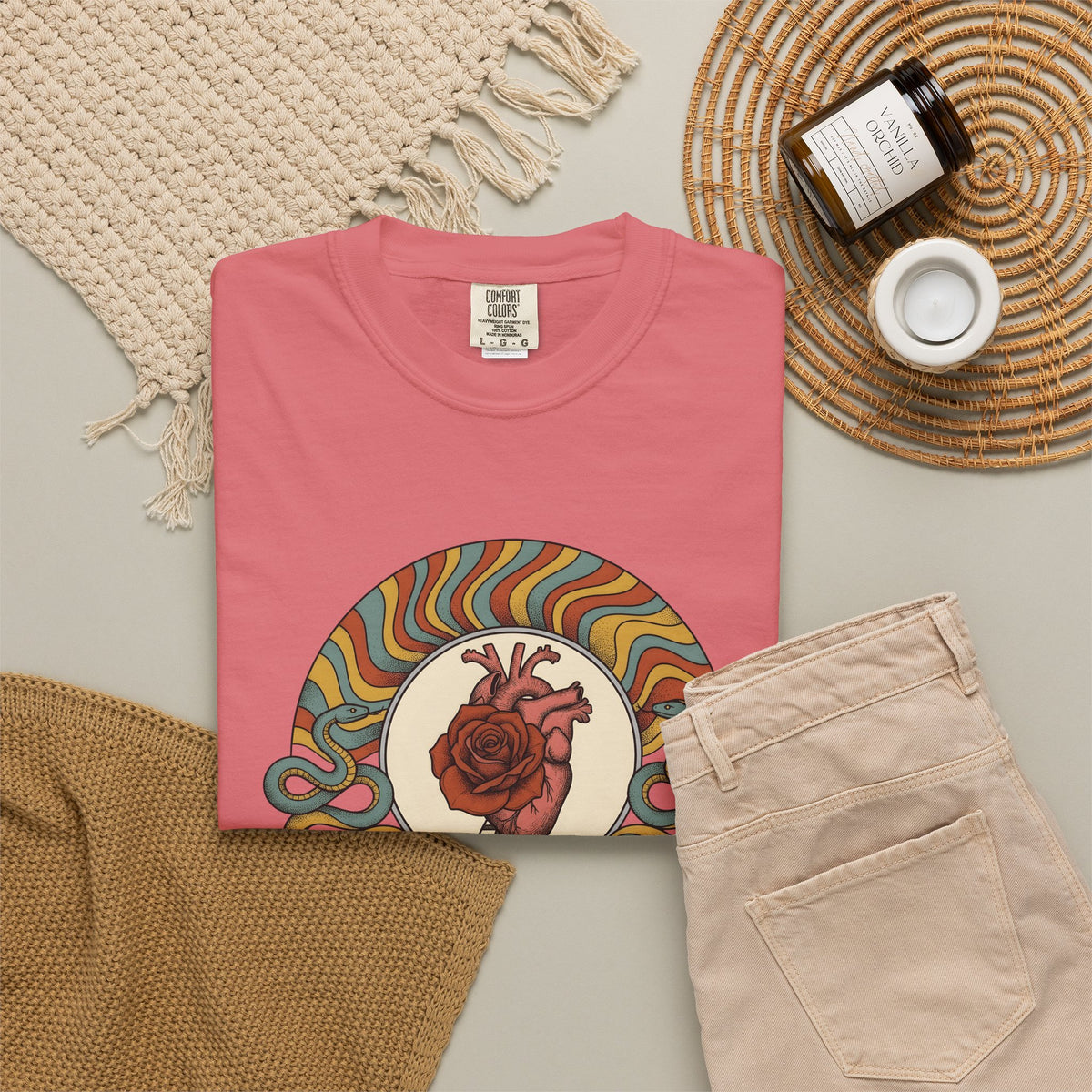 Anatomical Heart Rose T-Shirt Boho Chic Spiritual Gift Women Psychedelic T-Shirt Heart Rose T-Shirt Boho Fan Trippy T-Shirt Mystical Graphic Retro