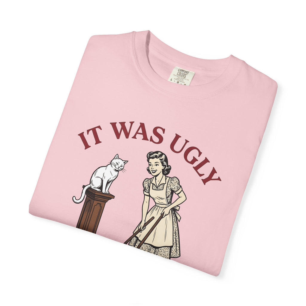 Pussycat Antique Maid T-Shirt Cat Satire Gift Women Classic T-Shirt Kitty T-Shirt Feline Fan Vintage T-Shirt Parody Graphic Line Art Broken Urn