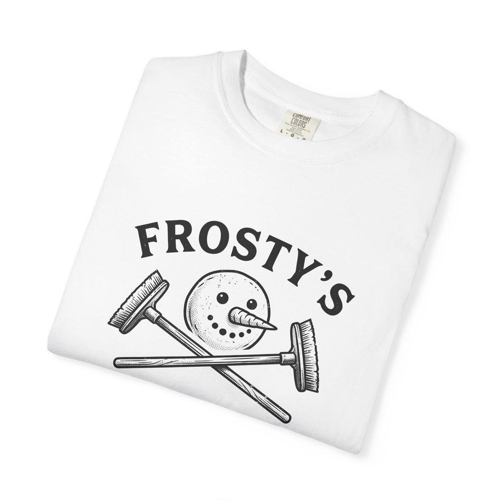 Snowman Face T-Shirt Christmas Exercise Gift Women Old School T-Shirt Frosty T-Shirt Xmas Fan Retro T-Shirt Fitness Graphic Outline Brush Broom