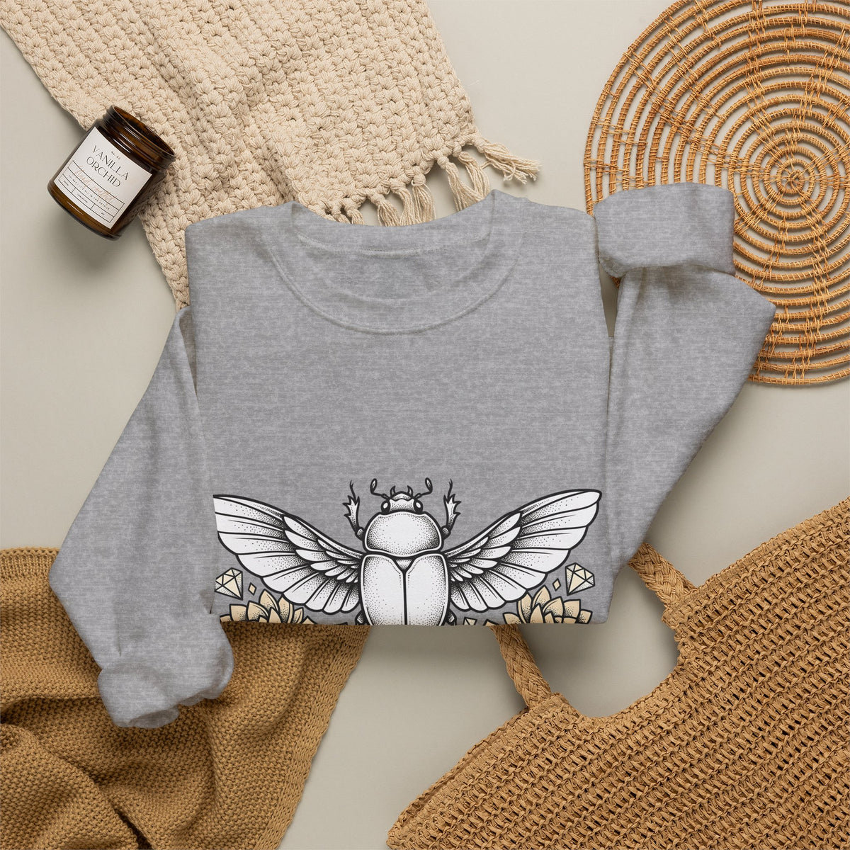 Scarab Bug Sweatshirt Boho Chic Wildlife Gift Women Sketch Sweatshirt Beetle Sweatshirt Hippie Fan Hand Drawn Sweatshirt Wildlife Graphic Modern Cactus Flowers