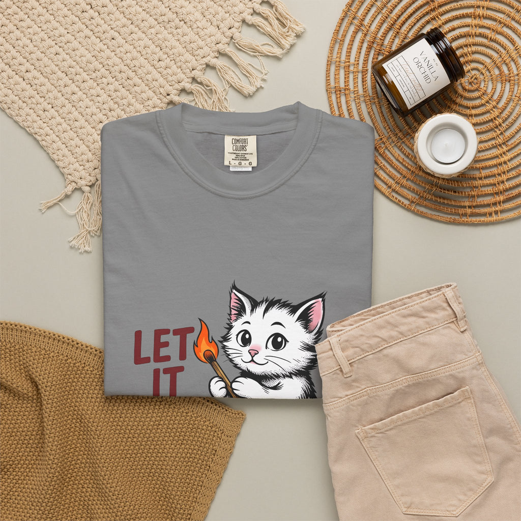 Cute Cat T-Shirt Cat Humor Gift Women Cartoon T-Shirt Kitten T-Shirt Feline Fan Cartoonish T-Shirt Funny Graphic Vintage Matchstick T-Shirt