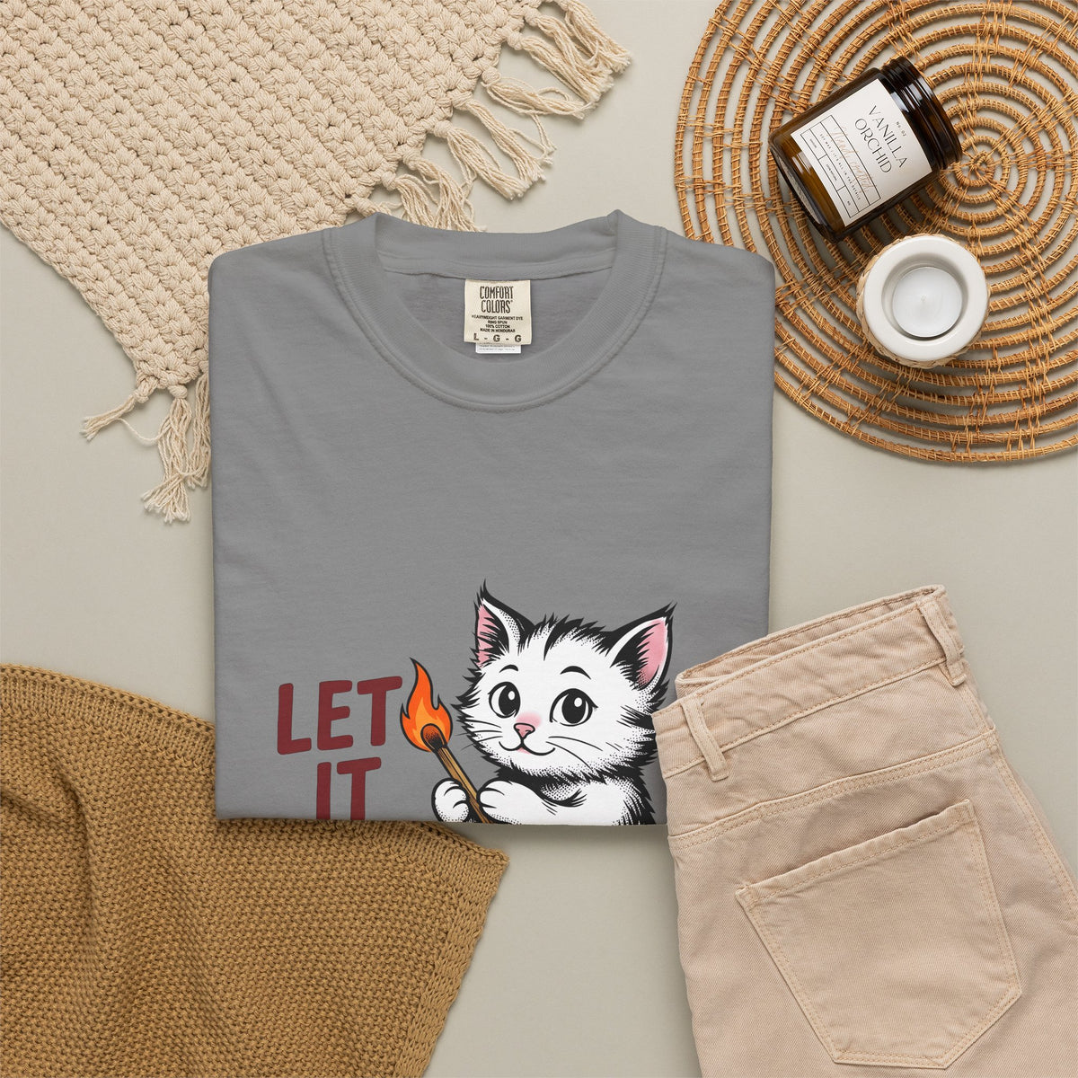 Cute Cat T-Shirt Cat Humor Gift Women Cartoon T-Shirt Kitten T-Shirt Feline Fan Cartoonish T-Shirt Funny Graphic Vintage Matchstick T-Shirt