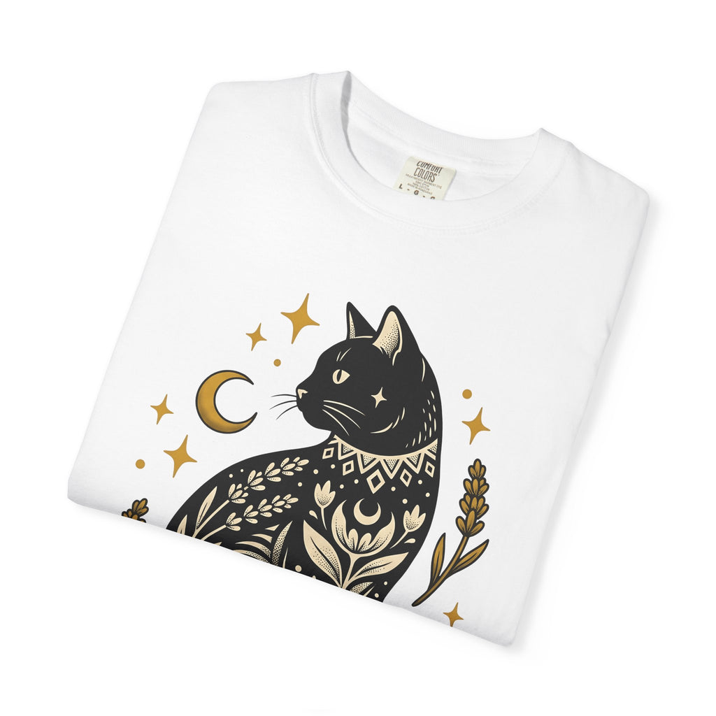 Astral Cat T-Shirt Boho Chic Esoteric Gift Women Ethnic T-Shirt Celestial Cat T-Shirt Bohemian Fan Tribal T-Shirt Mystical Graphic Sleek Moonlight