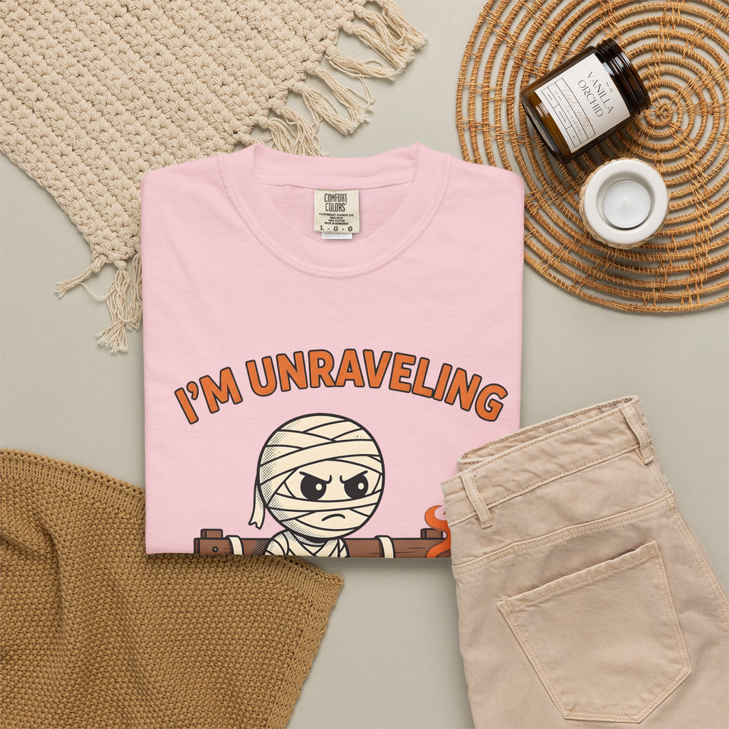 Mummy Halloween Joke Gift Comic Wrap Horror Fan Cartoon Pun Retro Teacup T-Shirt