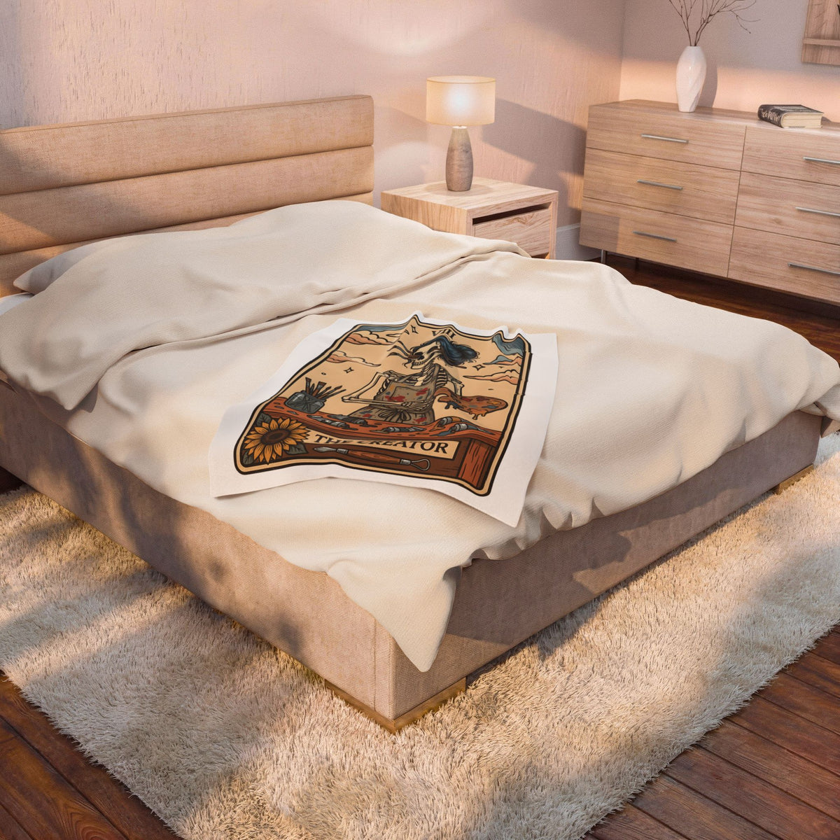 Skeleton Artist Blanket Artist Gothic Gift Women Tarot Card Blanket Skeleton Blanket Art Enthusiast Occult Graphic Blanket Vintage Sunflower Blanket